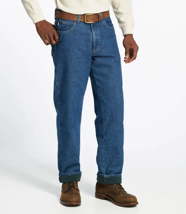 Men's Double L Jeans - Fleece-Lined Relaxed Fit Blue 37x30, L.L.Bean