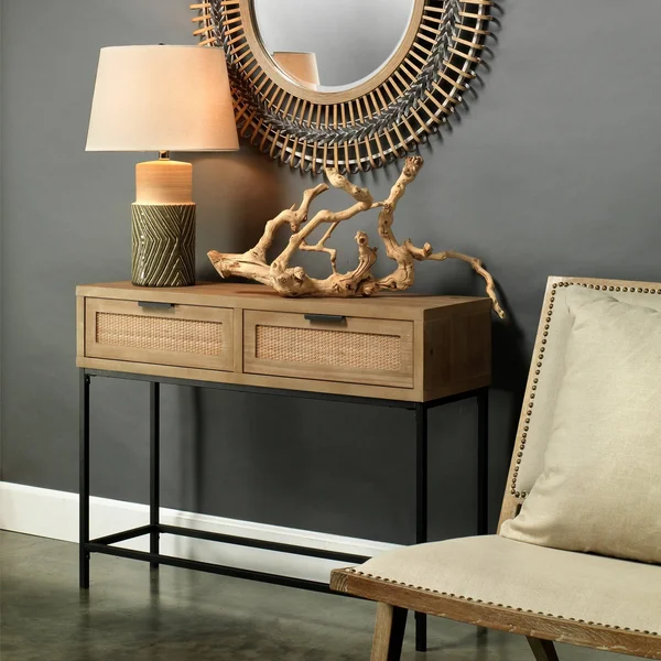 Reed Console Table in Washed Wood & Black Metal
