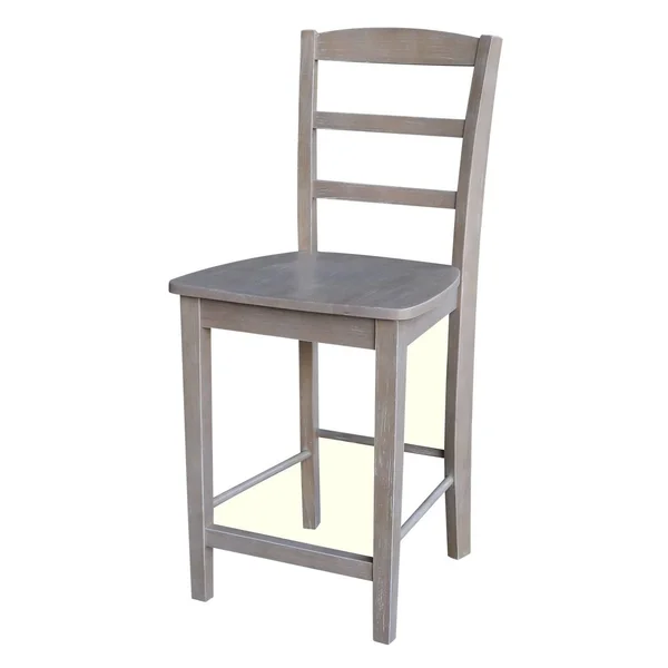 International Concepts 36x22 Round Extension Dining Table 34.9x22H with 2 Madrid Counter Height Stools, Washed Gray Taupe