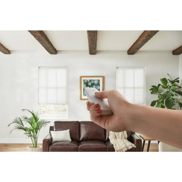 Home Decorators Collection White Cordless Light Filtering Motorized Cellular Shade with Remote Control-64.25 in. W x 48 in. L, W