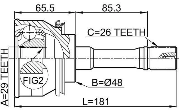 Outer CV Joint 29X48X26 Febest 0710-GVSQ OEM 44102-65DA2