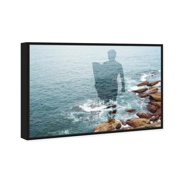 Oliver Gal 'Surfing Adventurer' Nautical and Coastal Wall Art Framed Canvas Print Coastal - Blue - Brown - 36 x 24 - Gold