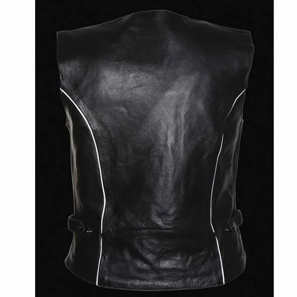 Milwaukee Leather Womens Leather Vest Reflective Tribal Design, Piping, Black