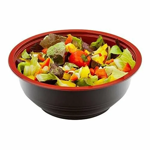 Medium Asian Panda Microwavable Bowl - BPA Free PP Black and Red with Clear Lid - Catering & Takeout - 24 oz - Plastic - Dis
