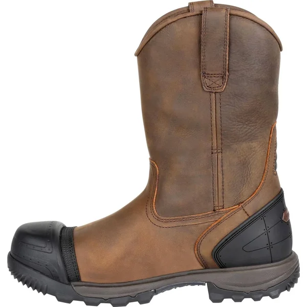 Men's Brown Rocky XO-Toe Composite Waterproof Pull-On Work Boot Size 8