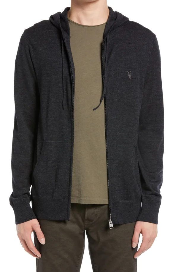 Men's Allsaints Mode Slim Fit Merino Wool Zip Hoodie