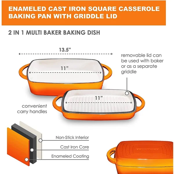 Bruntmor 7 qt. Non-Stick Cast Iron Square Braiser with Lid Color: Black SX946-PS