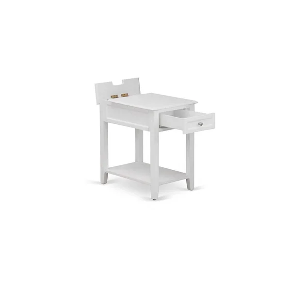 East West Furniture Denison 24x22 Wood Nightstand with 1 Drawer in White