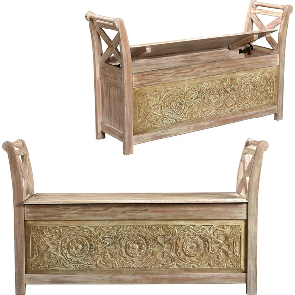 Crestview Collection Bengal Manor Brushed Mango Wood Storage Bench
