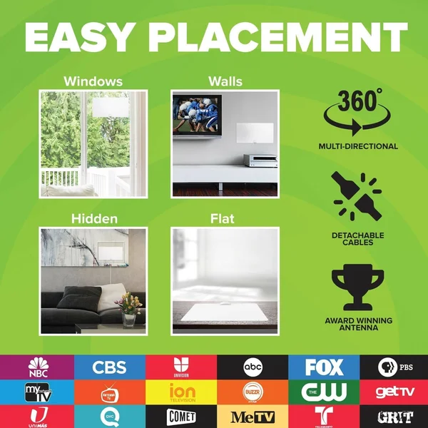 Mohu Leaf Glide HDTV Antenna, Indoor, Amplified, 65 Mile Range, Paper-thin, 16
