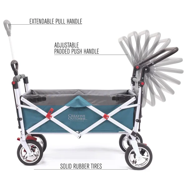 Creative Outdoor Push Pull Collapsible Folding Wagon Stroller Cart for Kids Silver Series Beach Park Garden & Tailgate - Tea