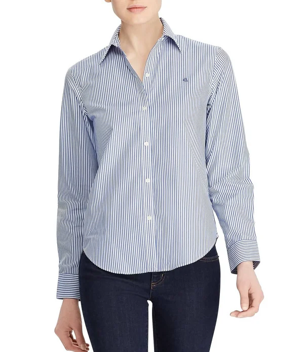 Lauren Ralph Lauren Blue/White Cotton Poplin Shirt