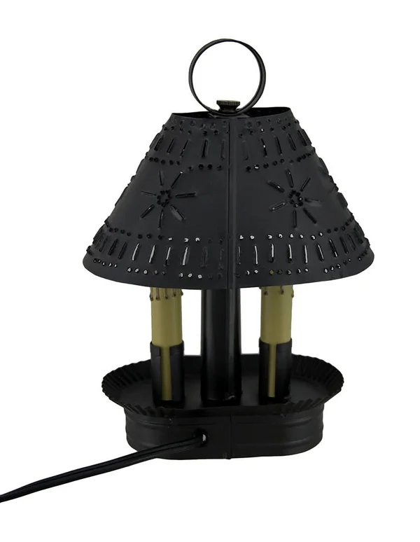 Smokey Black Finish 2 Light Punched Tin Accent Lamp