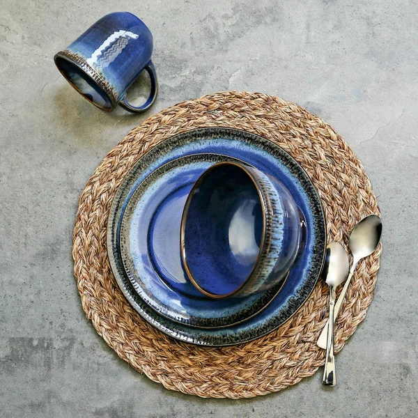 Better Homes & Gardens Painted Canyon 16 Piece Dinnerware Set, Blue