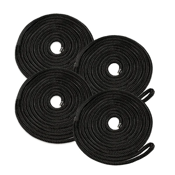 3/8x22 x 20& Double-Braided Nylon Dock Line, Black - 4 Pack
