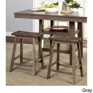 Marney Saddle Stool, Set of 2, Weathered Gray, 17.75 x 14.25 x 24 inches