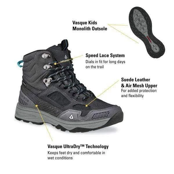 Vasque Breeze at UltraDry Hiking Boot - Kids& Magnet/Baltic, 6.0