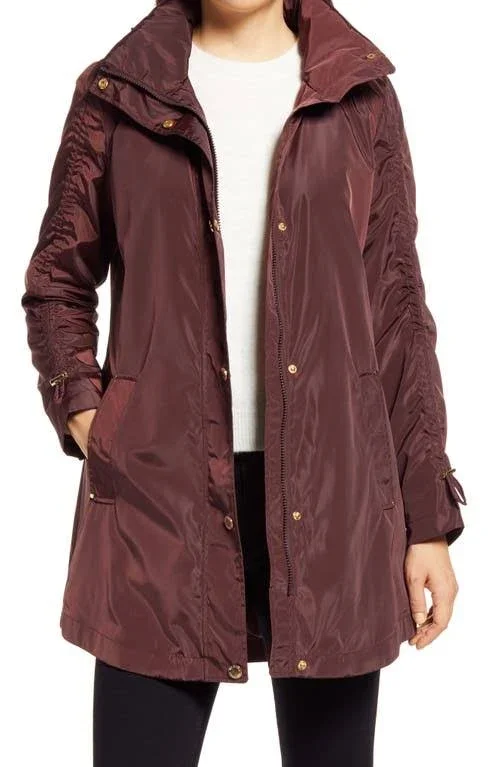 Via Spiga Rouched Sleeve Packable Rain Anorak Jacket