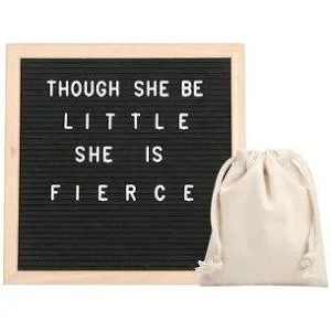 Letterboard 12 inch x 12 inch Felt Oak Framed with 340 Letters with Emojis - Black