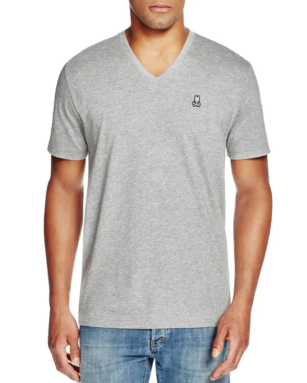 Psycho Bunny Classic V-Neck Heather Grey Men's Tee Shirt B6U100ARPC-HGY