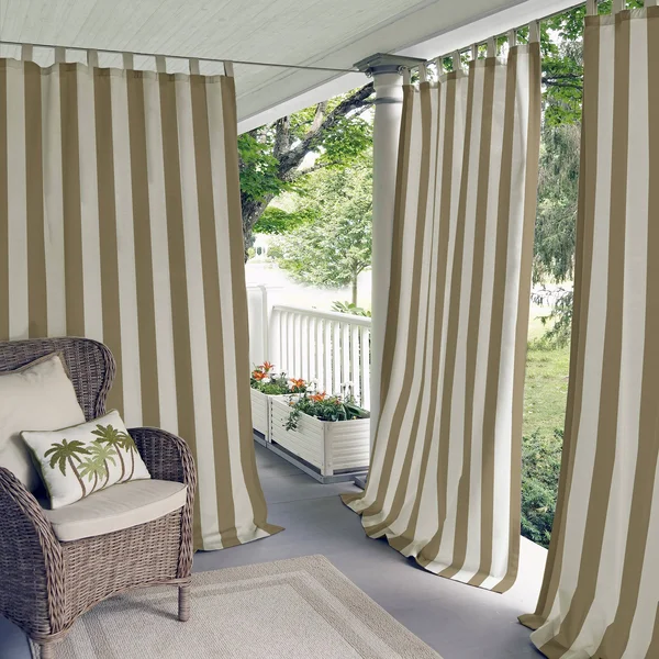 Elrene Highland Stripe Indoor/Outdoor Curtain Panel Natural 95 Inches