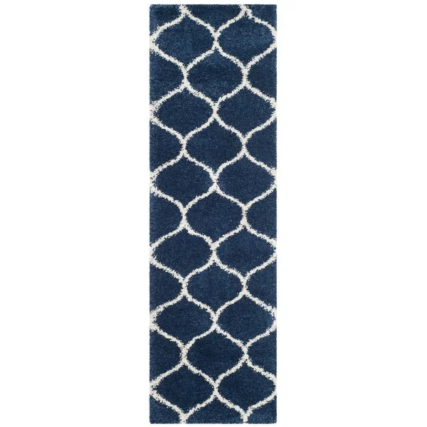 Safavieh Hudson Shag Antigoni Moroccan Ogee Trellis 2-Inch Thick Rug - 9& x 9& Round - Ivory/Slate Blue