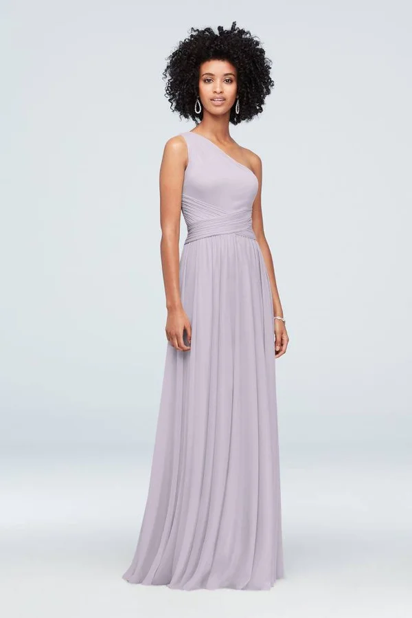 One-Shoulder Mesh Bridesmaid Dress with Full Skirt - Lavender Haze, 12