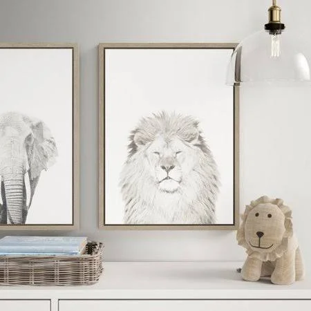 Greyleigh 'Lion Portrait' Framed Photographic Print on Wrapped Canvas - Gray