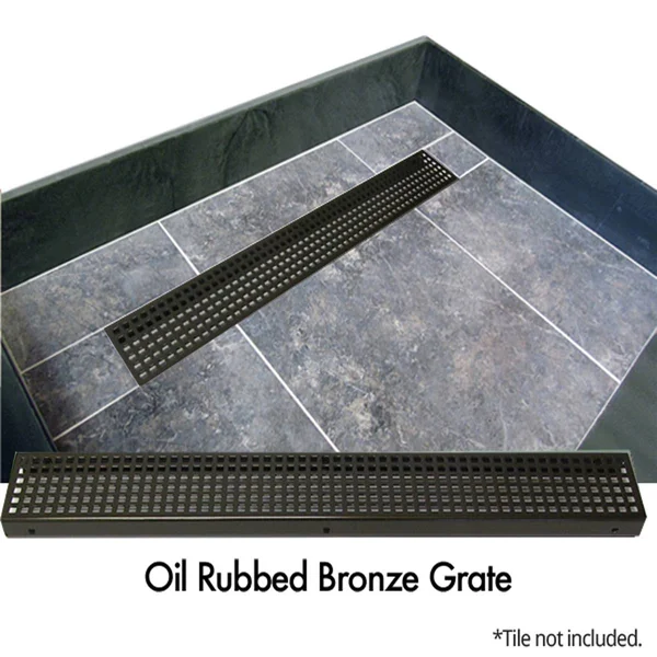 Tile Redi Single Threshold Shower Base with Designer Grate - Bronze