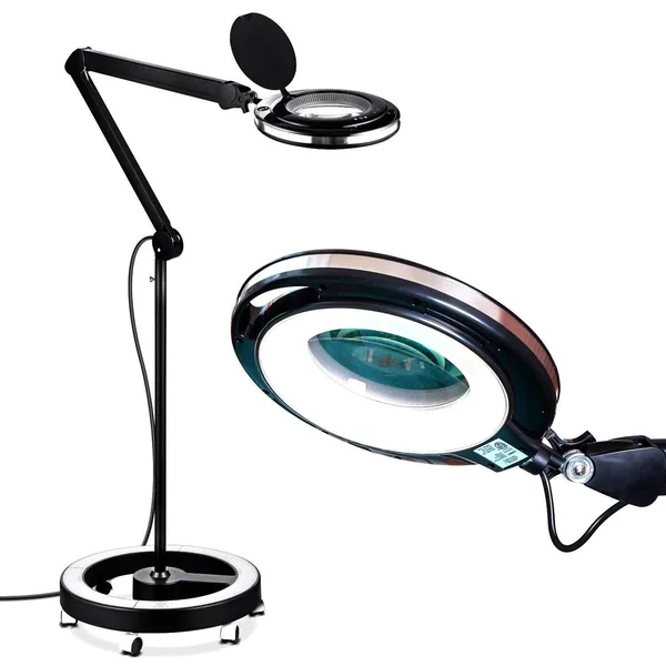Brightech LightView Pro LED Magnifying Glass Floor Lamp - 5 Diopter Lens - 6 Wheel Rolling Base Reading Magnifier Light with Goo