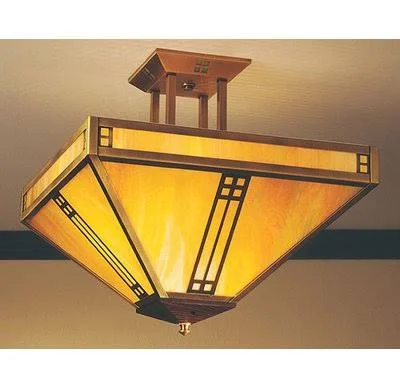 Prairie Semi Flush Mount Arroyo Craftsman Size: 15.38x22 H x 15x22 W, Color: Antique Brass, Shade Color: Rain Mist