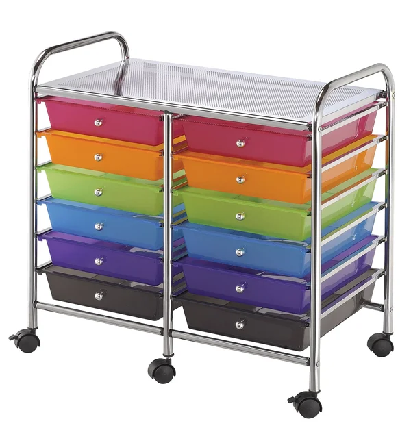 Blue Hills Studio Double-Wide Storage Cart w/12 Drawers: Multi-Color