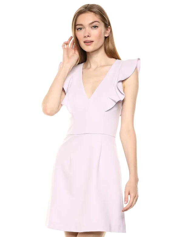 French Connection Whisper Ruffle V-Neck Dress - Lavender Frost - 4