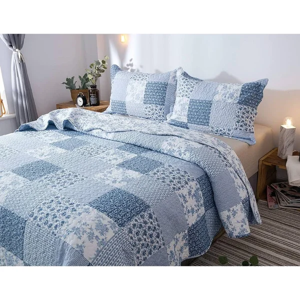 Kasentex Country-Chic Printed Pre-Washed Quilt Set - Microfiber Fabric Quilted Pattern Bedding (Multi-Pink, King + 2 Shams)
