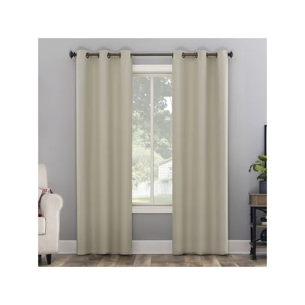 The Big One 2-Pack Kentfield Woven Texture Solid Room Darkening Window Curtain Set - Beig/Green, 40X96