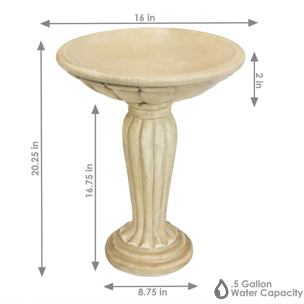 Sunnydaze Grecian Garden Reinforced Concrete Bird Bath - 16-inch