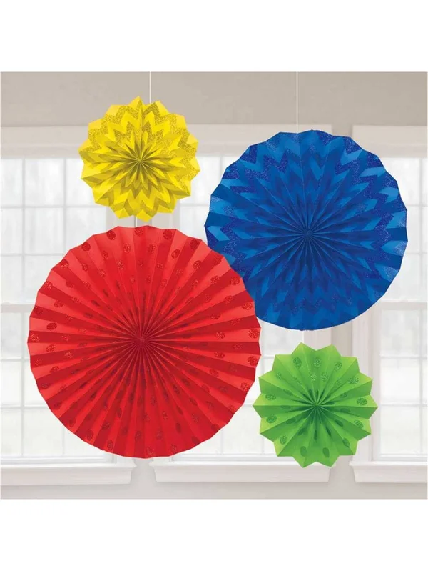 Bright Royal Blue Glitter Paper Fans