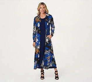 Women with Control Attitudes by Renee Petite Duster & Maxidress Set, Size Petite Large, Botanical/Navy
