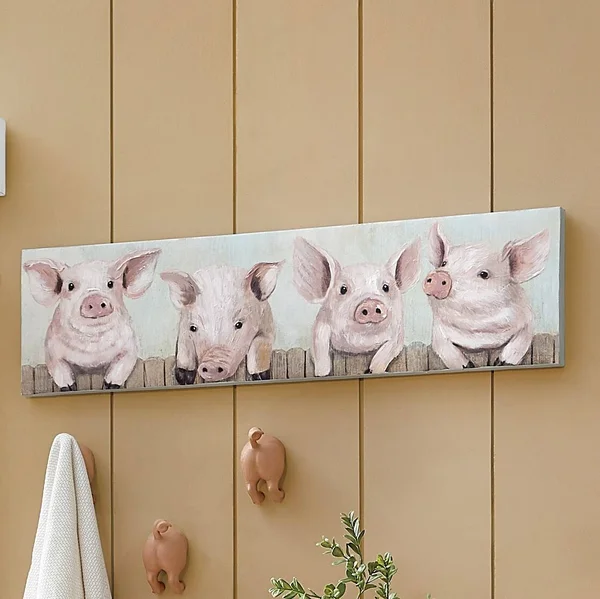 Peeking Pigs Canvas, Pink