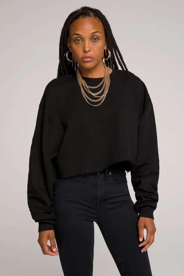 Good American Women's Cropped & Cool Sweatshirt in Black001 Size 0