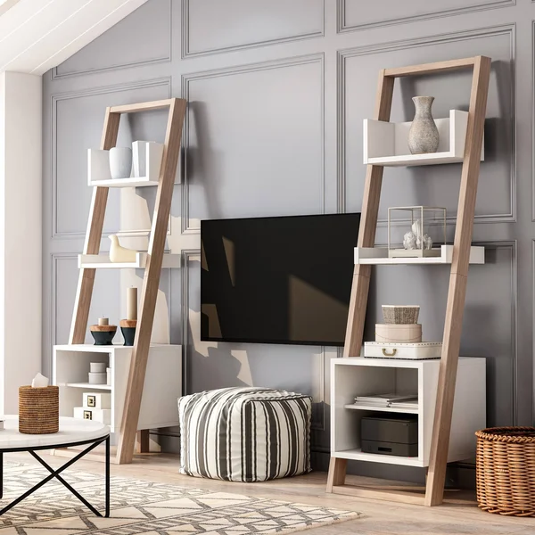 Furniture of America Isabelle Mid-Century Modern 5-Shelf Media Pier (Set of 2) - Natural
