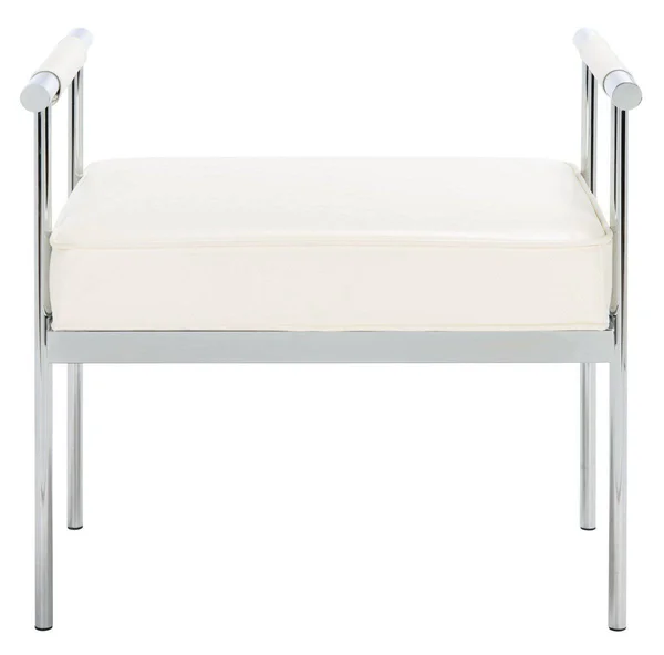 Safavieh Pim Small Rectangle Bench w/ Arms - White, Chrome