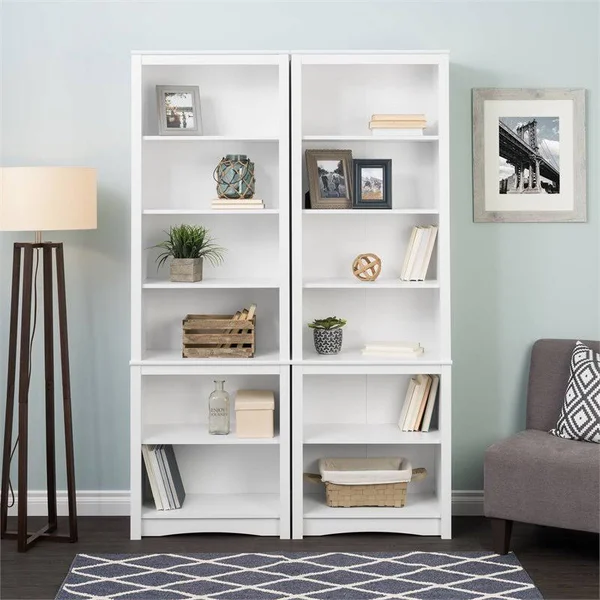 Pemberly Row Tall Contemporary 6 Shelf Bookcase in White
