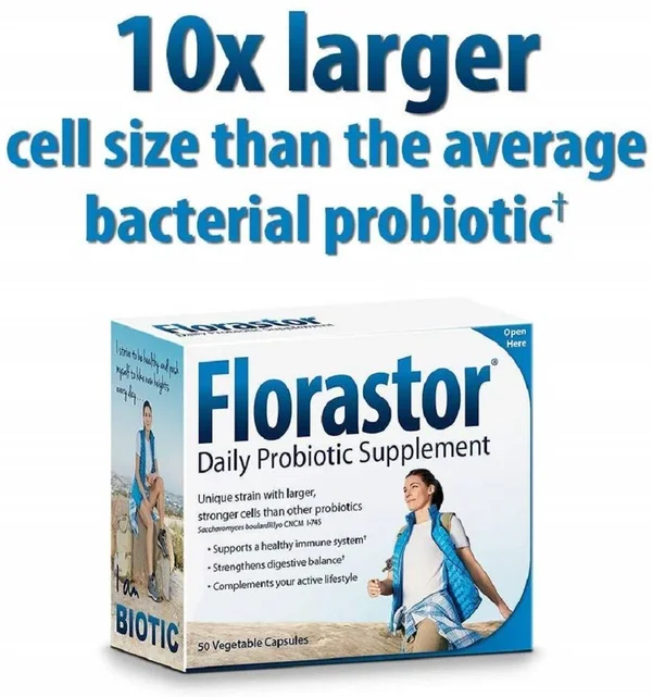 Florastor Daily Probiotic Supplement for Men & Women, 250 mg, 50 Capsules
