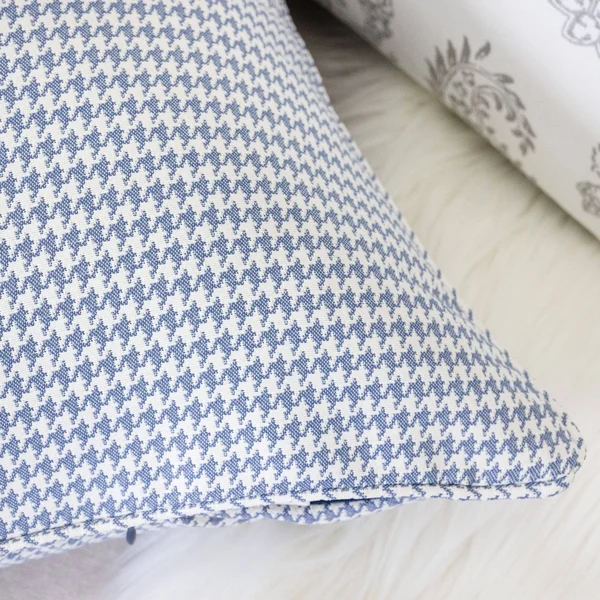 Modern Blue Houndstooth Woven Accent Pillow