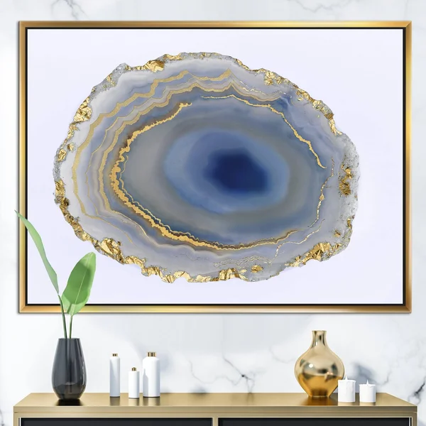 Designart 46x22 x 36x22 Golden Water Agate Fabric Canvas Wall Art in Blue