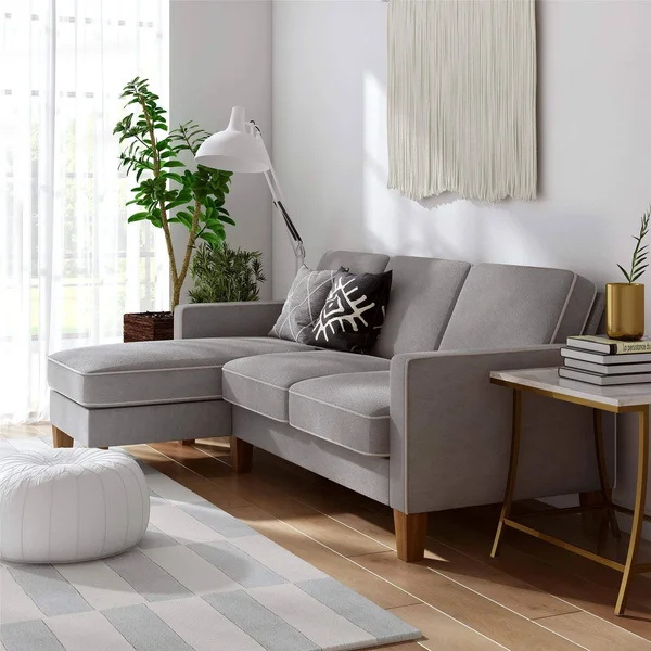Novogratz Bowen Gray Sectional Sofa with Contrast Welting
