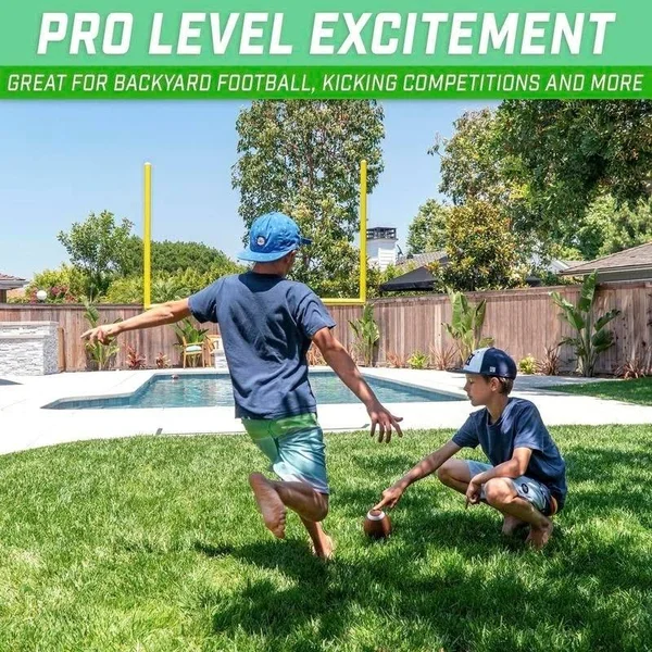 Gosports Pro Kick Challenge Field Goal Post Set with 4 Footballs and Kicking Tee - Life Sized Backyard Field Goal