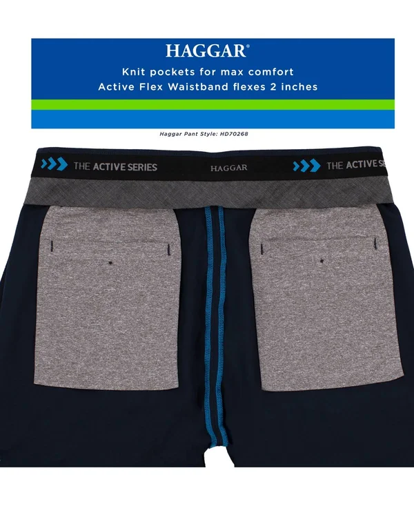 Haggar Blue Active Series Straight Fit Flat Front Dress Pants