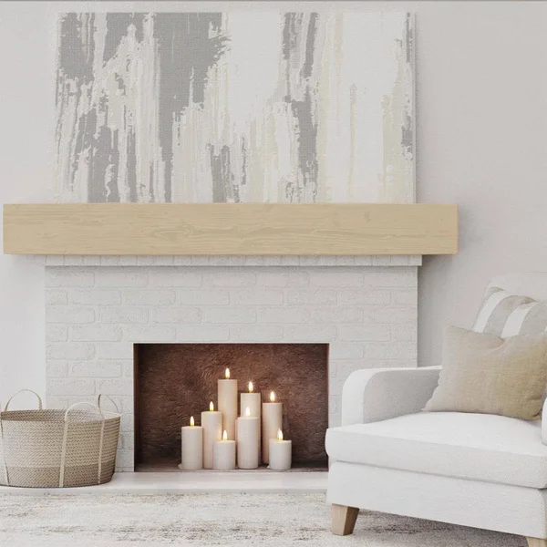 Ekena Millwork MANUSD08X12X84PP 8x22H x 12x22D x 84x22W Sandblasted Faux Wood Fireplace Mantel, Natural Pine